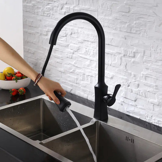 Black Pull-Out Rotating Sink Faucet for Hot and Cold Water