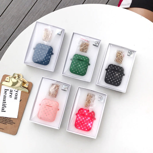 Fashionable silicon Chain Earphone Case for AirPods Style gold chain and moissonite