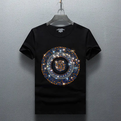 Men's Summer Short Sleeve T-Shirt with Rhinestones