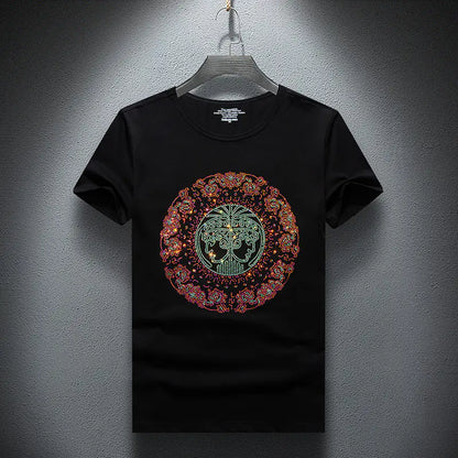 Men's Summer Short Sleeve T-Shirt with Rhinestones