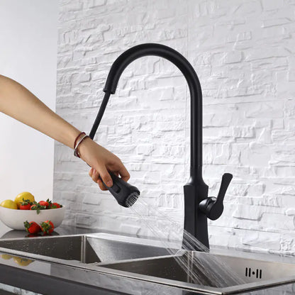 Robinet d'évier rotatif extractible noir pour eau chaude et froide
