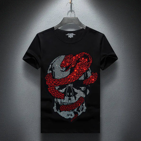 Men's Summer Short Sleeve T-Shirt with Rhinestones