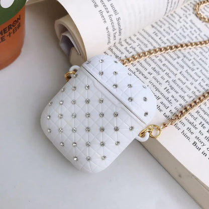 Fashionable silicon Chain Earphone Case for AirPods Style gold chain and moissonite