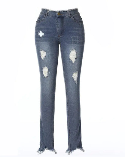 Trendy Slim Fit Hollow Fringe Ladies' Jeans