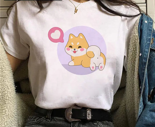 Shiba Inu Masked Print Couple T-Shirt for Students