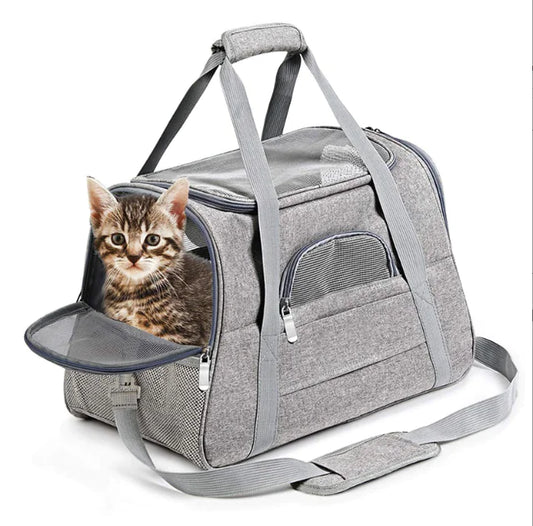 Gray Pet Carrier Bag for Cats and Small Animals (One)