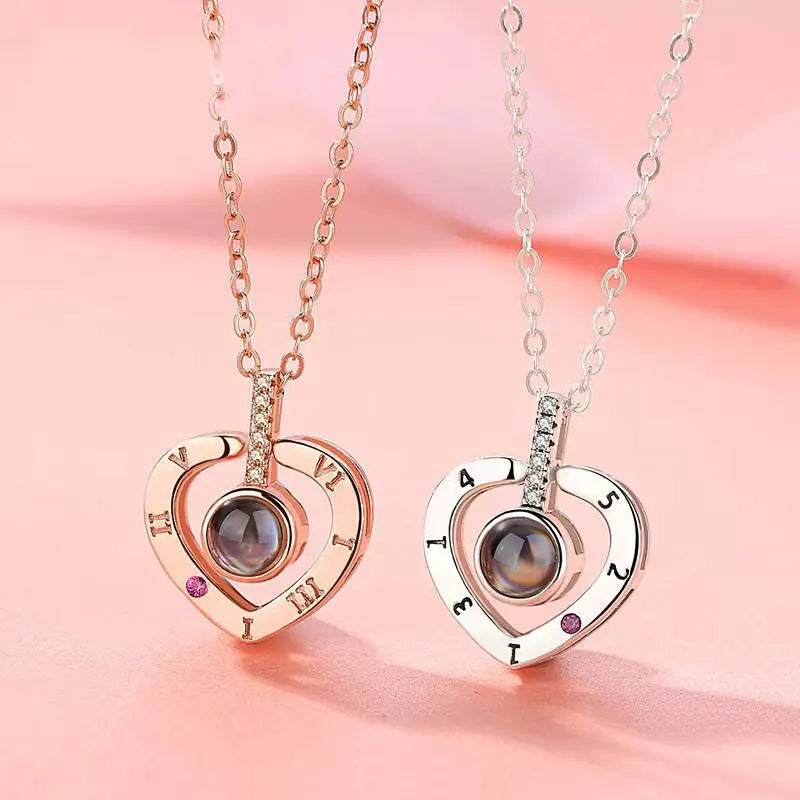 Heart-Shaped Memory Pendant Necklace in 100 Languages