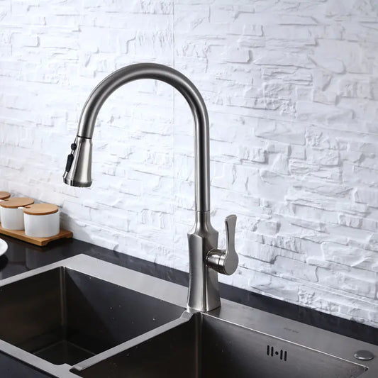 Black Pull-Out Rotating Sink Faucet for Hot and Cold Water