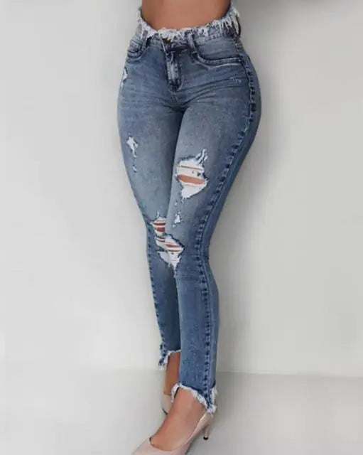 Trendy Slim Fit Hollow Fringe Ladies' Jeans