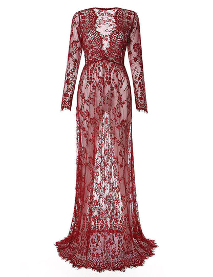 Sexy Deep V-Neck Long Sleeve Lace Bodycon Dress