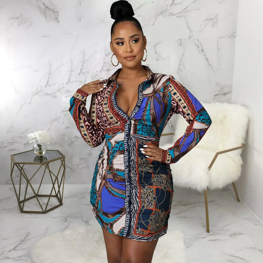 Multicolor Women's Printed Casual Fashion Shirt Dress