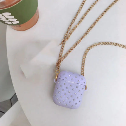 Fashionable silicon Chain Earphone Case for AirPods Style gold chain and moissonite