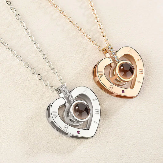 Heart-Shaped Memory Pendant Necklace in 100 Languages