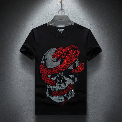 Men's Summer Short Sleeve T-Shirt with Rhinestones