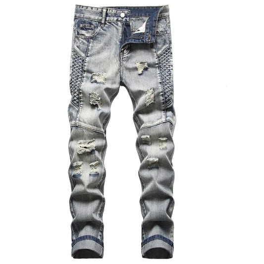 Embroidered Ripped Men's Nostalgic Jeans Pants