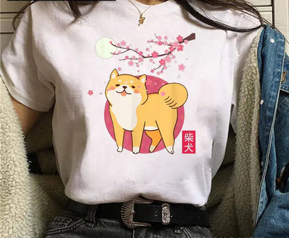 Shiba Inu Masked Print Couple T-Shirt for Students